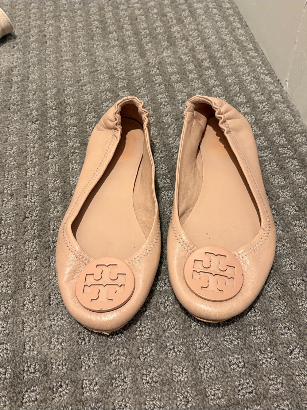 Tory Burch Blush Pink Leather Logo Ballet Flats
